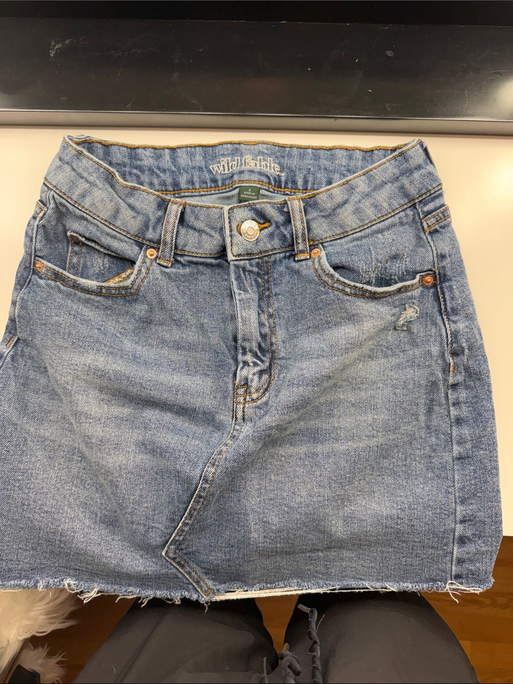 wild fable blue denim mini skirt with frayed hem